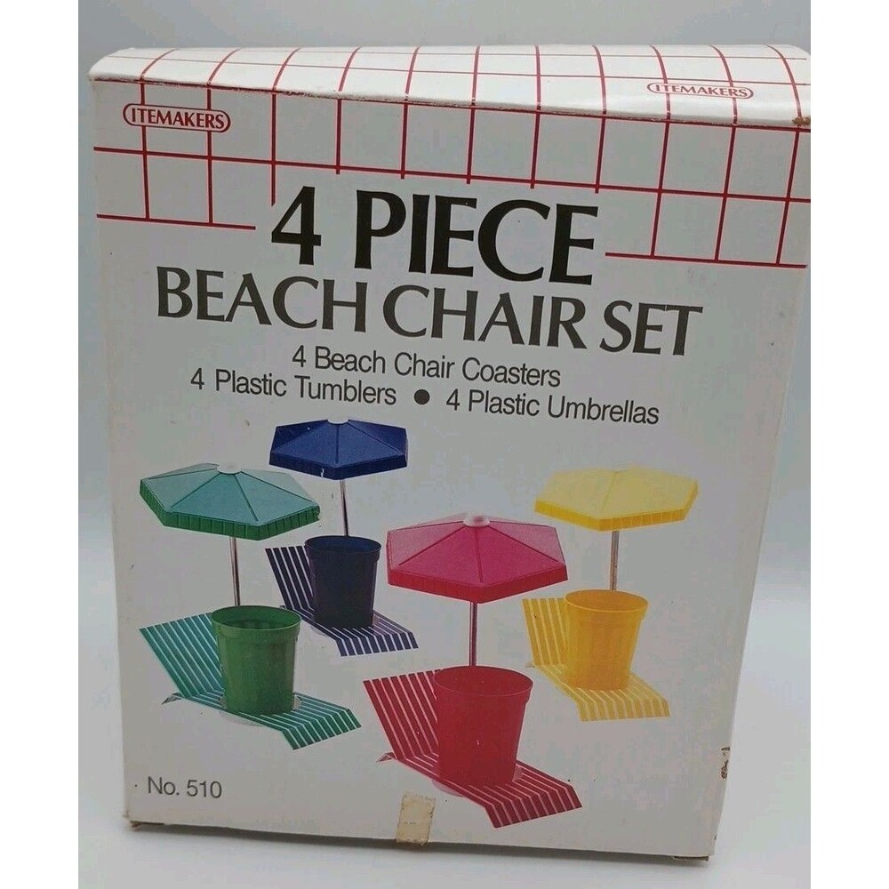 Itemakers Beach Chair Coasters Tumblers Plastic Umbrellas 80s